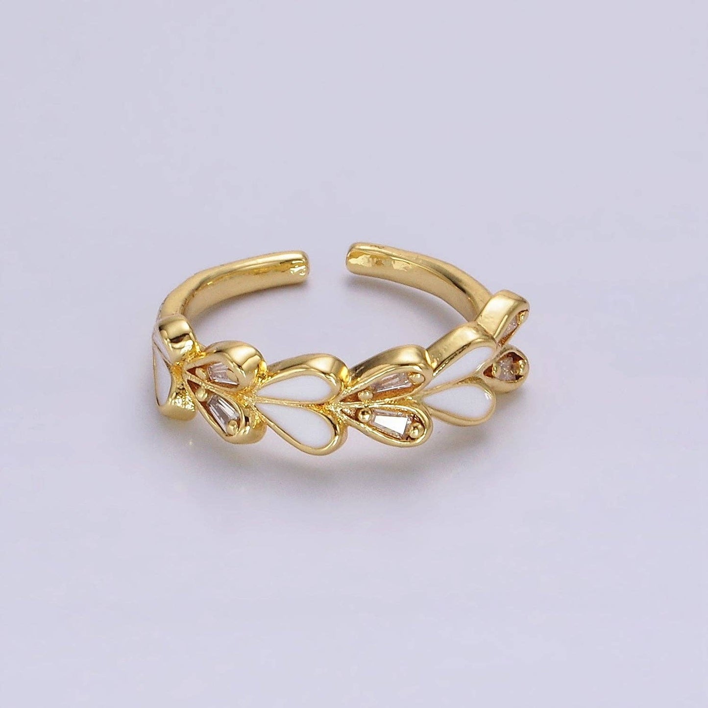 14K Gold Filled White Enamel Heart Lined Ring