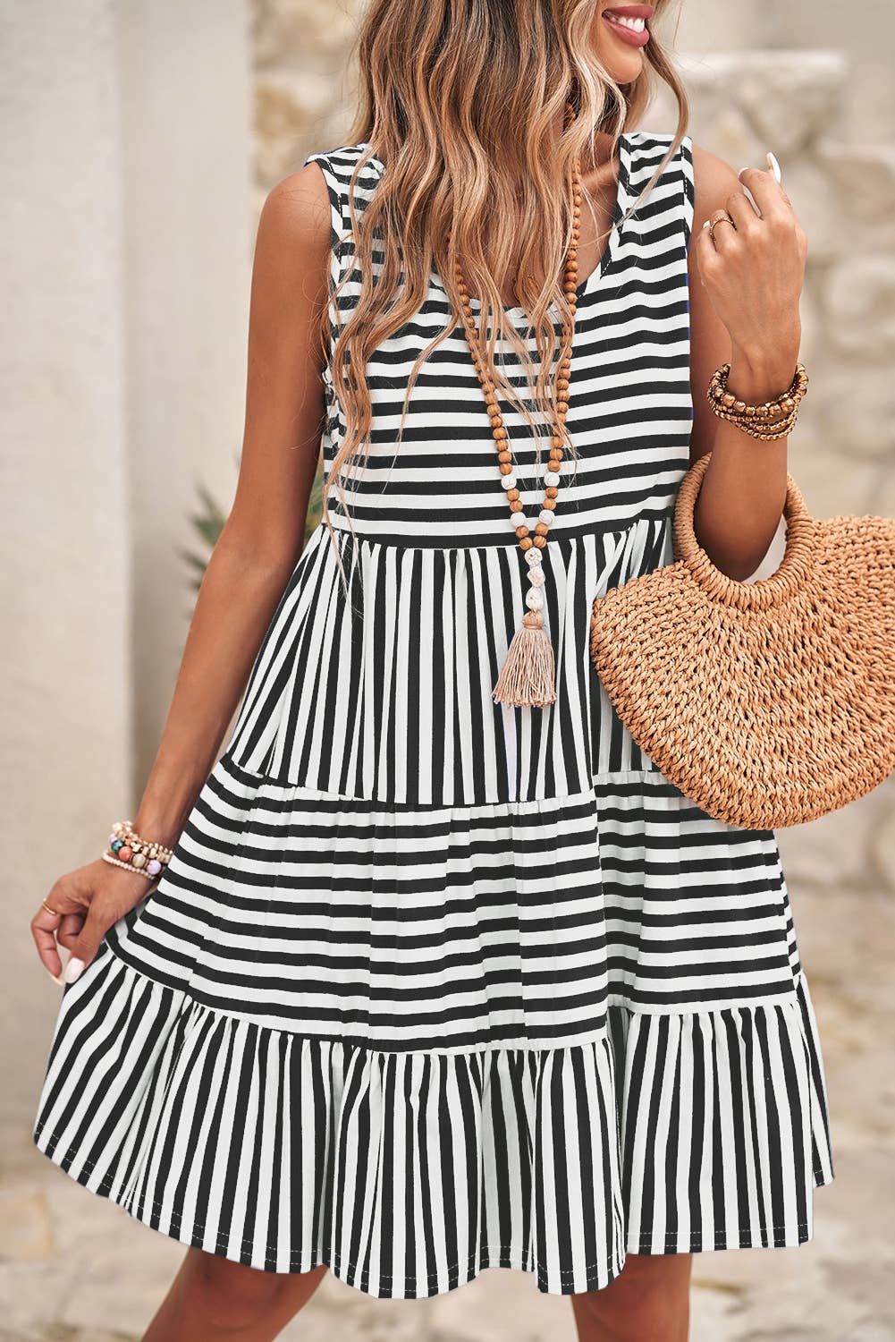 Stripe Sleeveless Loose Fit Mini Dress