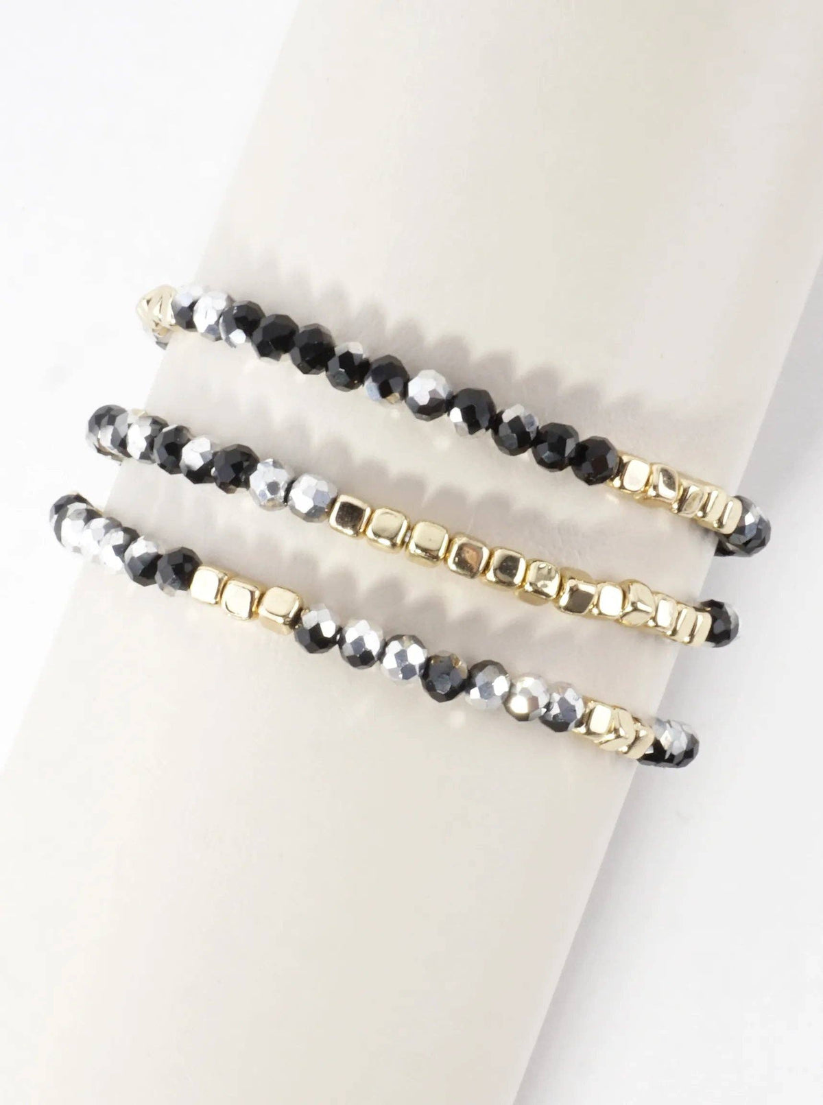3PC-Set Square Metallic Glass Beads Bracelets