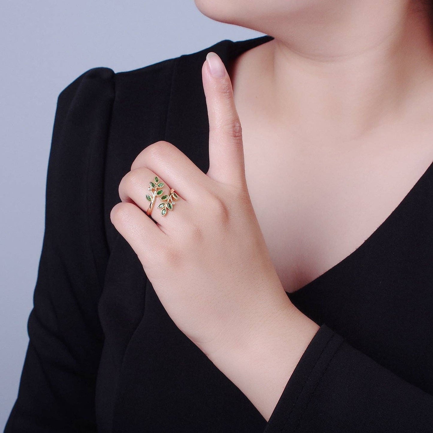 Gold Olive Leaf Ring Green