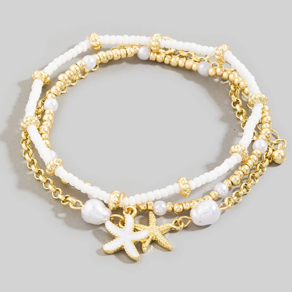 Pearl And Starfish Beaded Bracelet Set