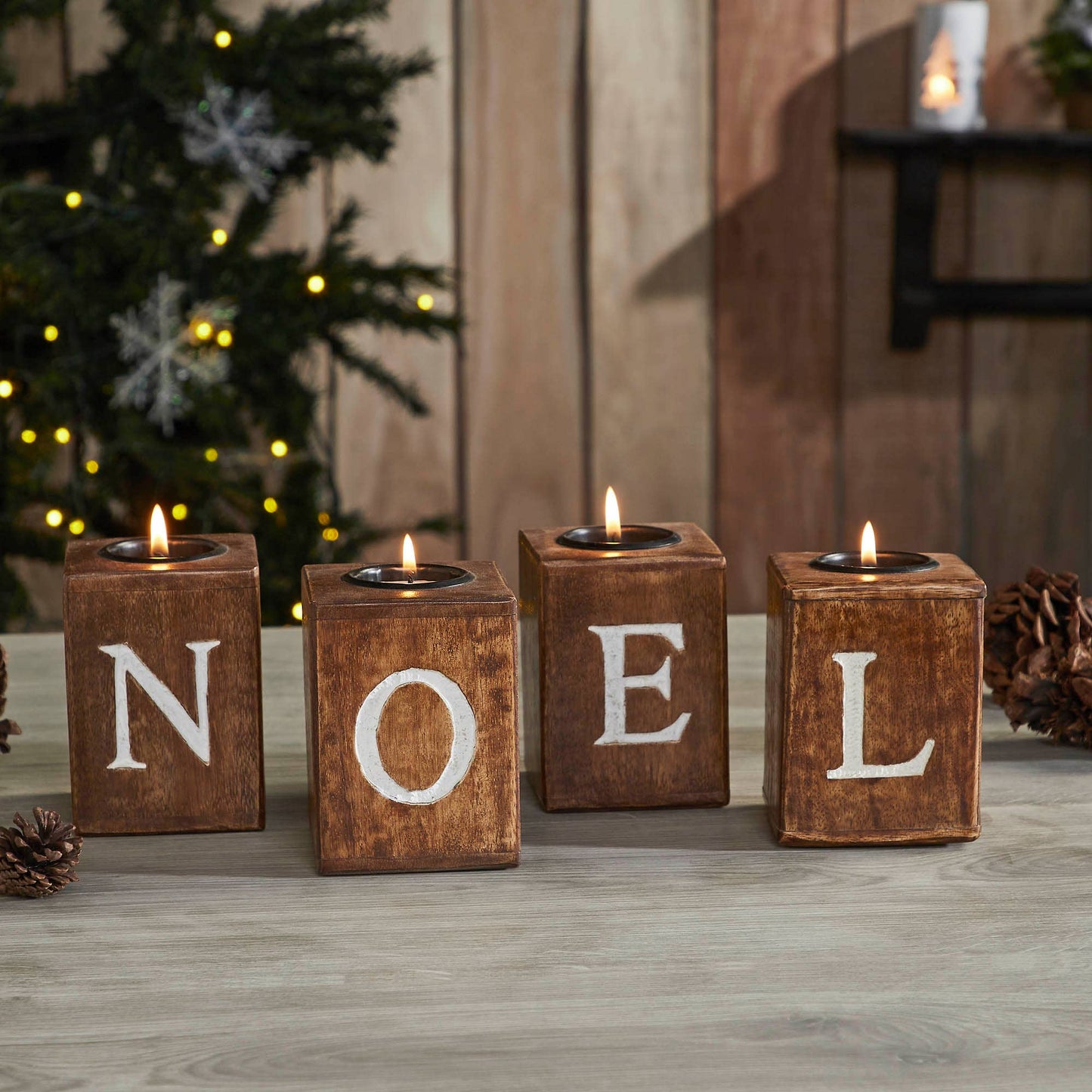 Tealight Holders NOEL Cube Set of 4