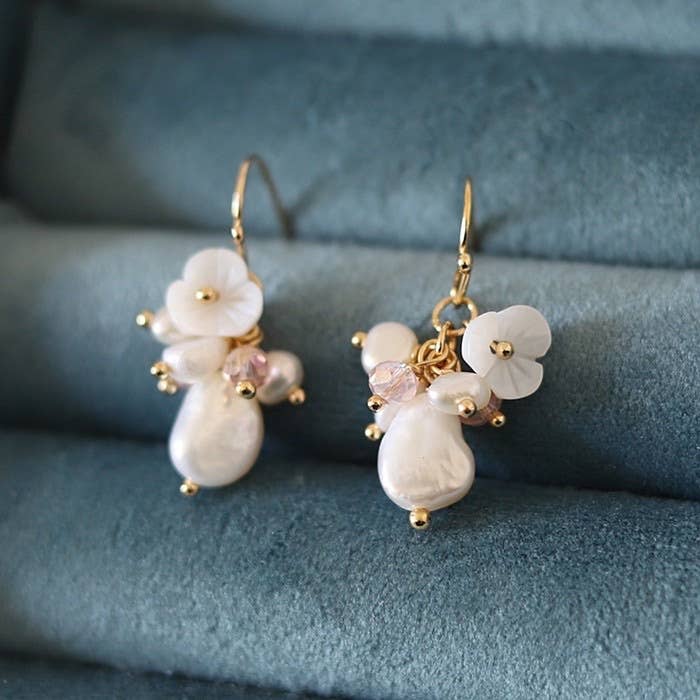 18K Gold Plated Flora Mother of Pearl Freshwater Earrings