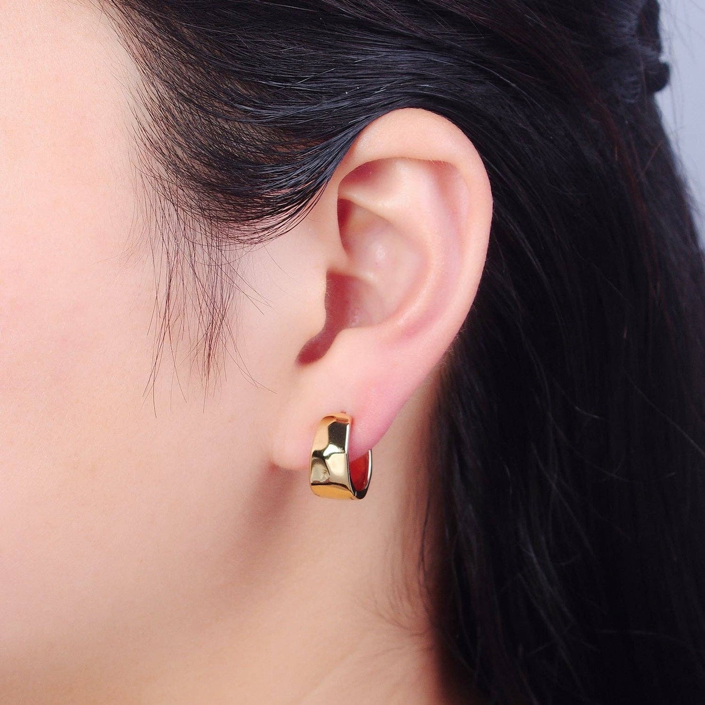 14K Gold Filled Hammered Huggie Hoop