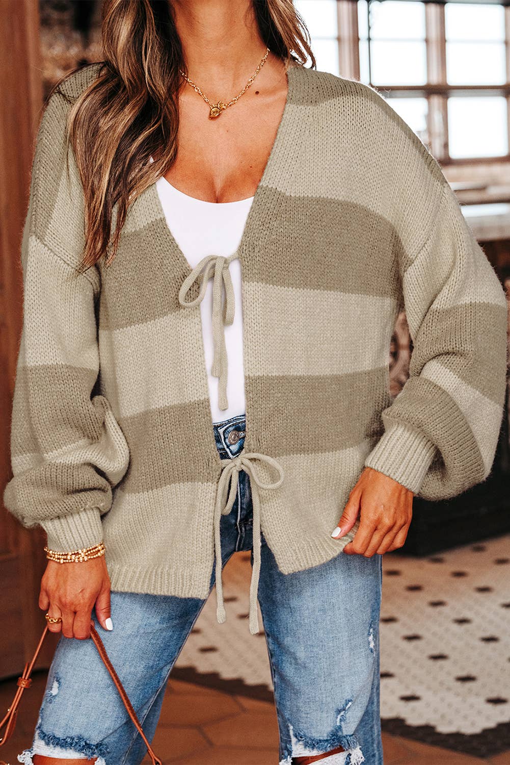 Color Block Tie Cardigan
