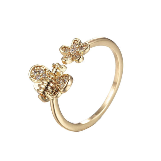 Gold Bee Ring Adjustable Open Ring O977