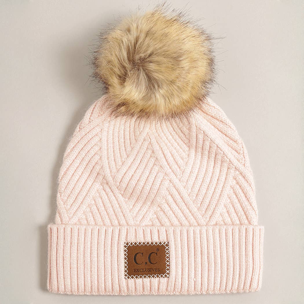 Heather Cuff Beanie with Pom-Pom