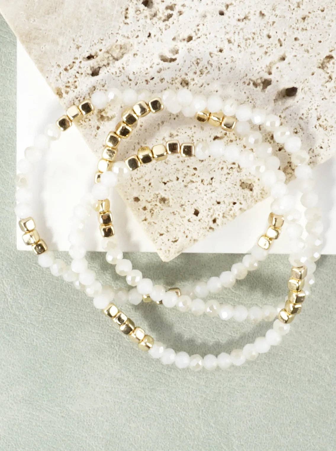 3PC-Set Square Metallic Glass Beads Bracelets