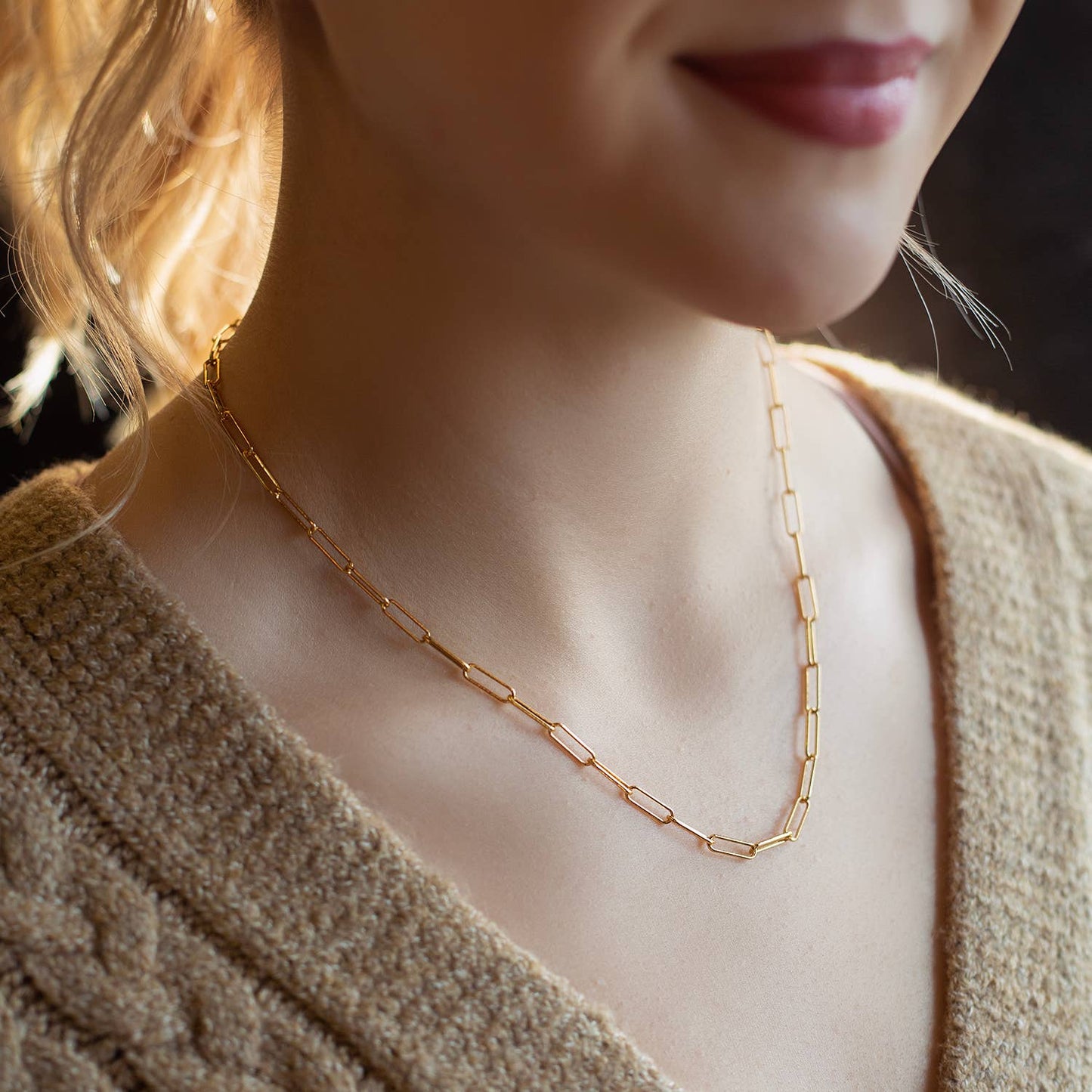 Gilded Gold Necklace-18" Paper Clip
