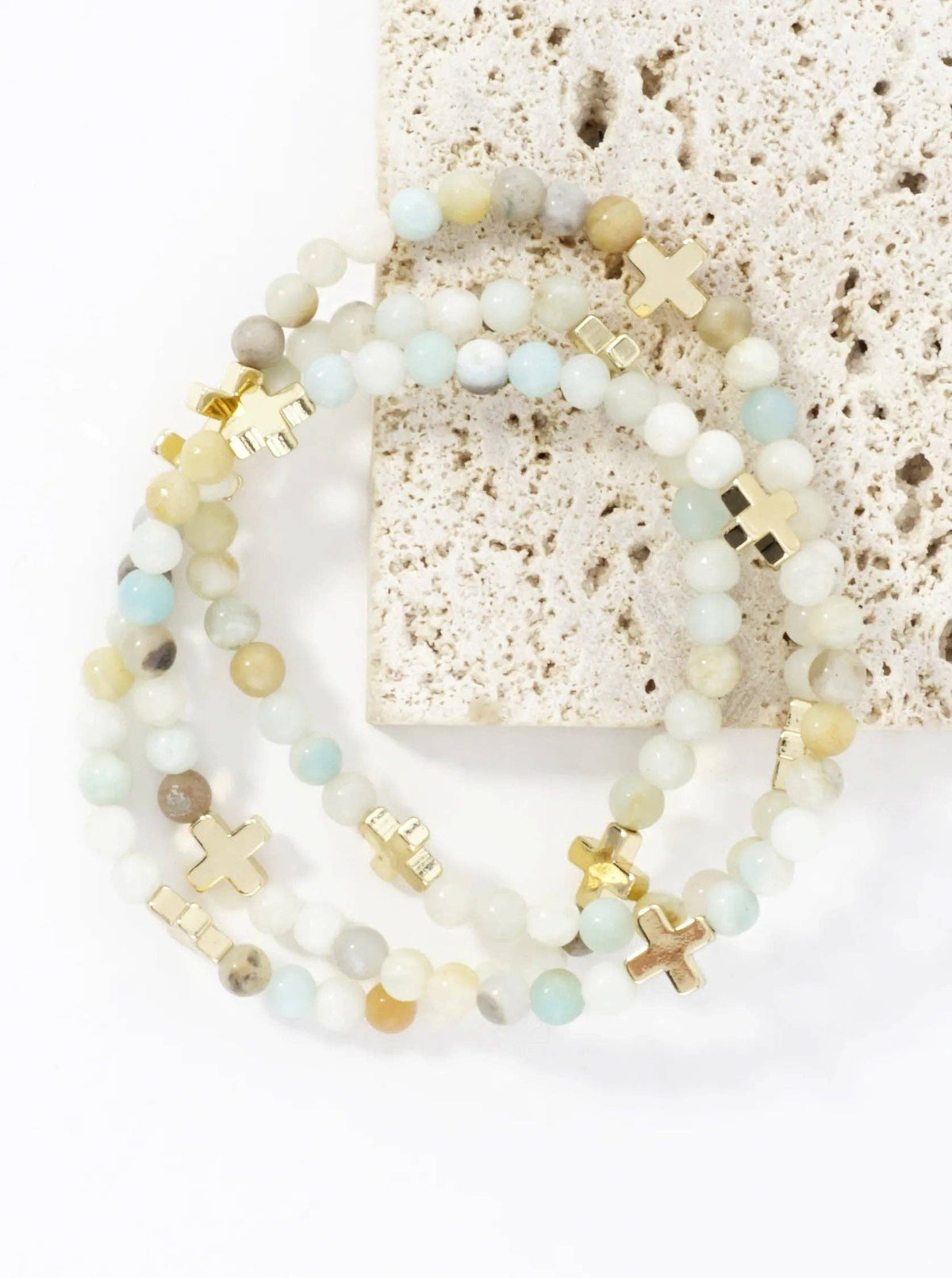 3PC-Set Genuine Stone Cross Stretch Bracelets