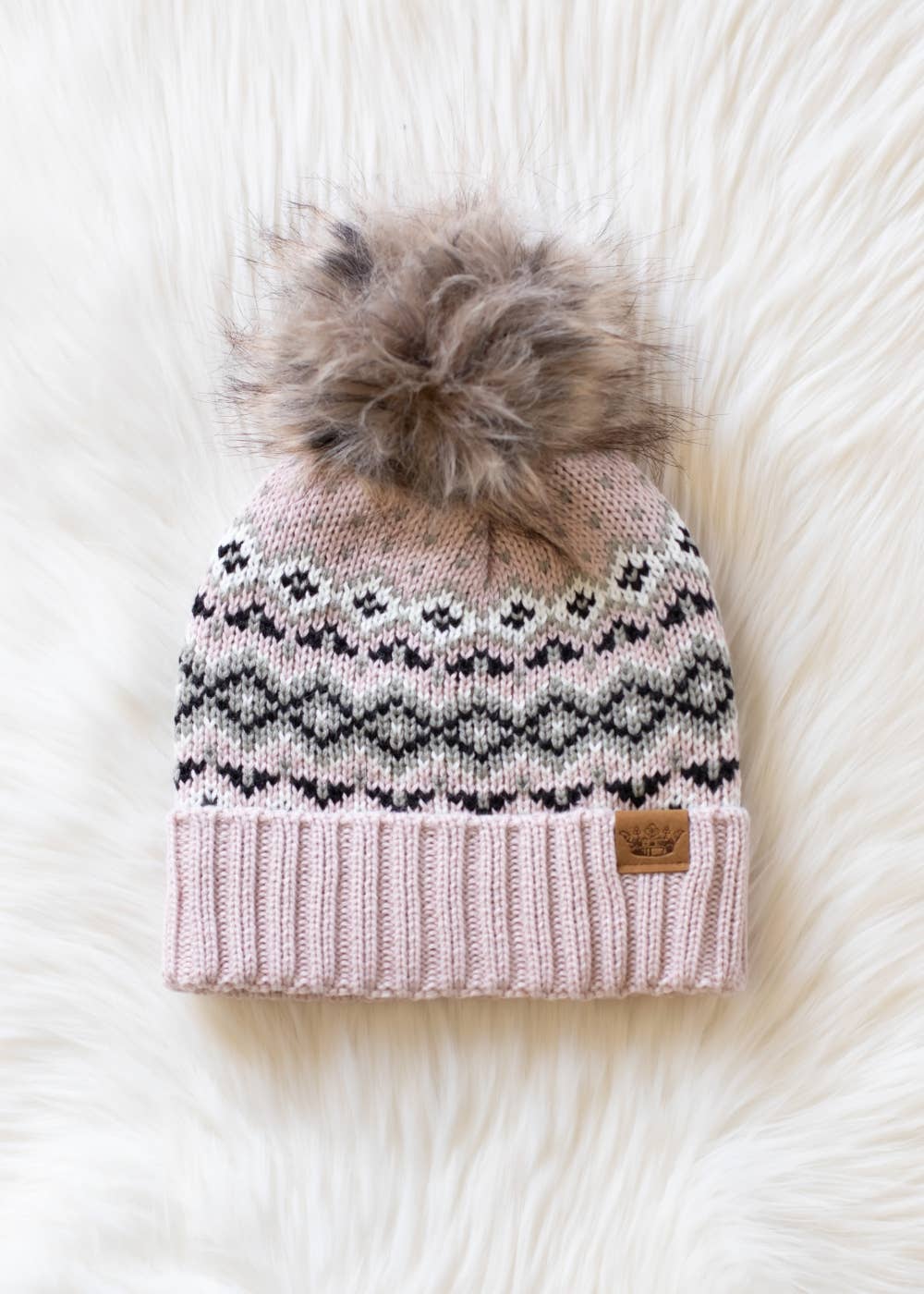 Blush, Sage, Black & White Patterned Pom Hat