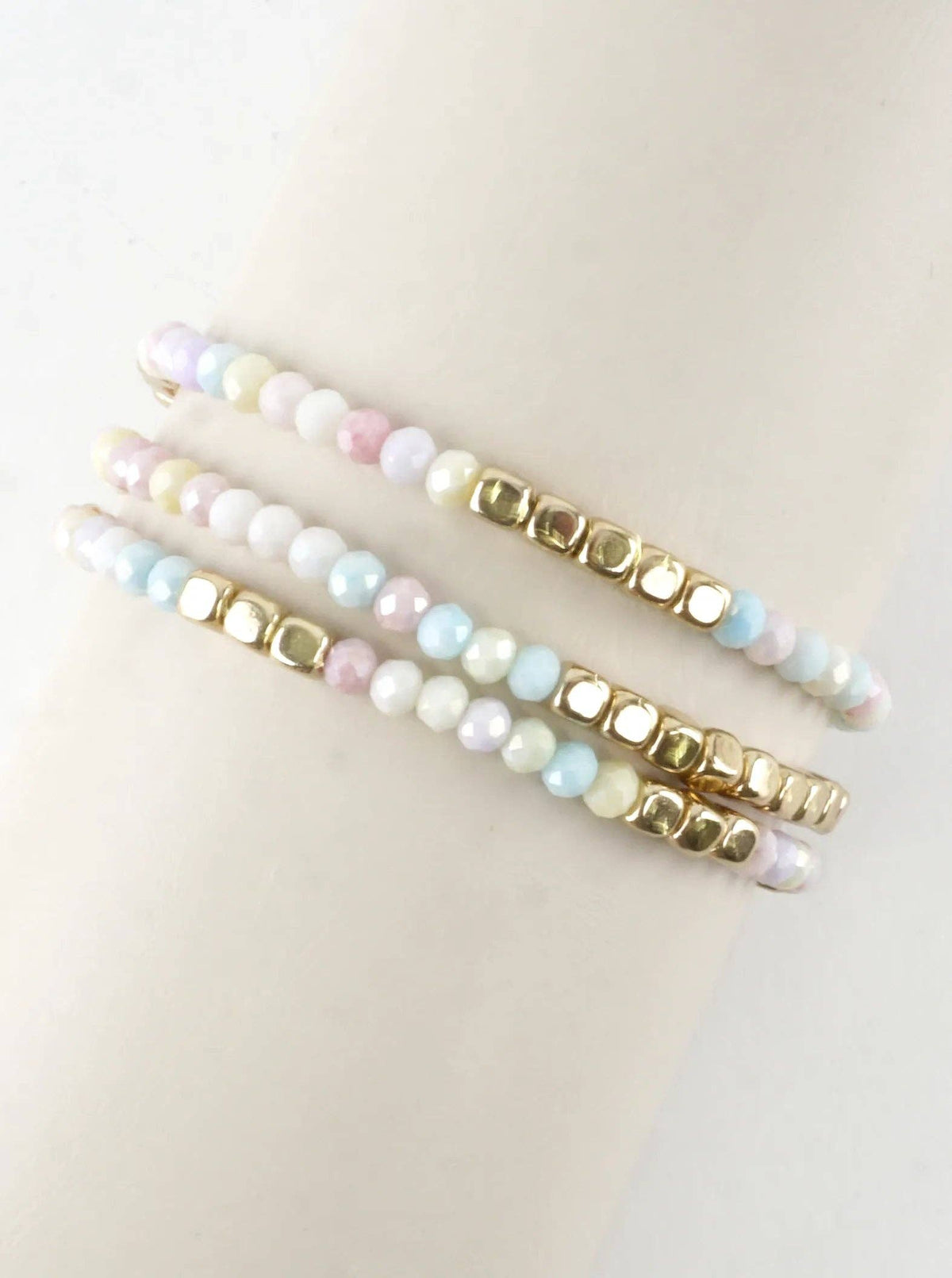 3PC-Set Square Metallic Glass Beads Bracelets