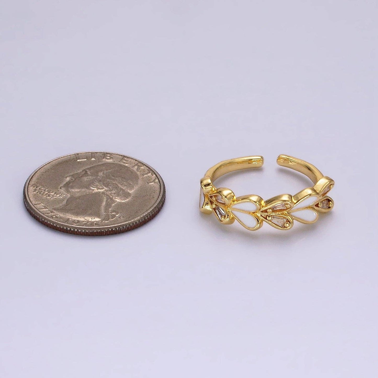 14K Gold Filled White Enamel Heart Lined Ring