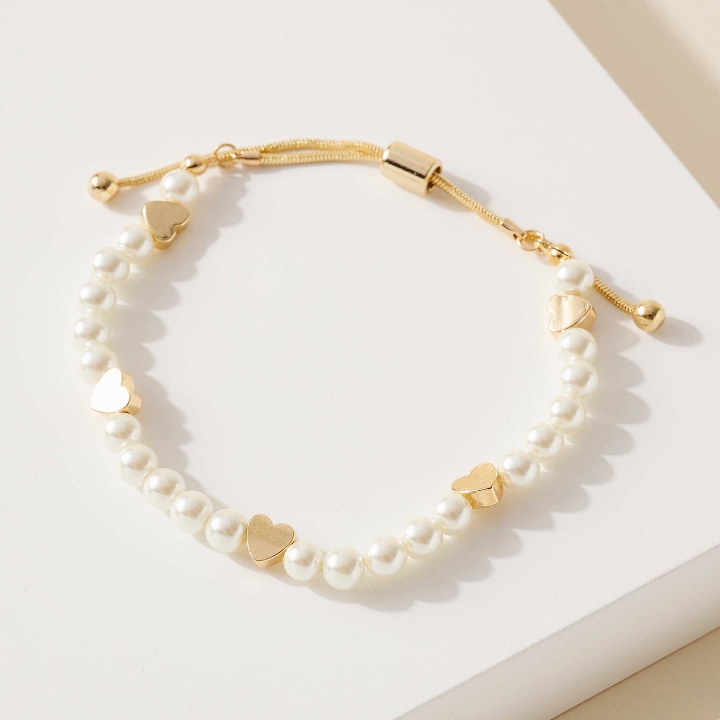Pearl Heart Beaded Adjustable Bracelet