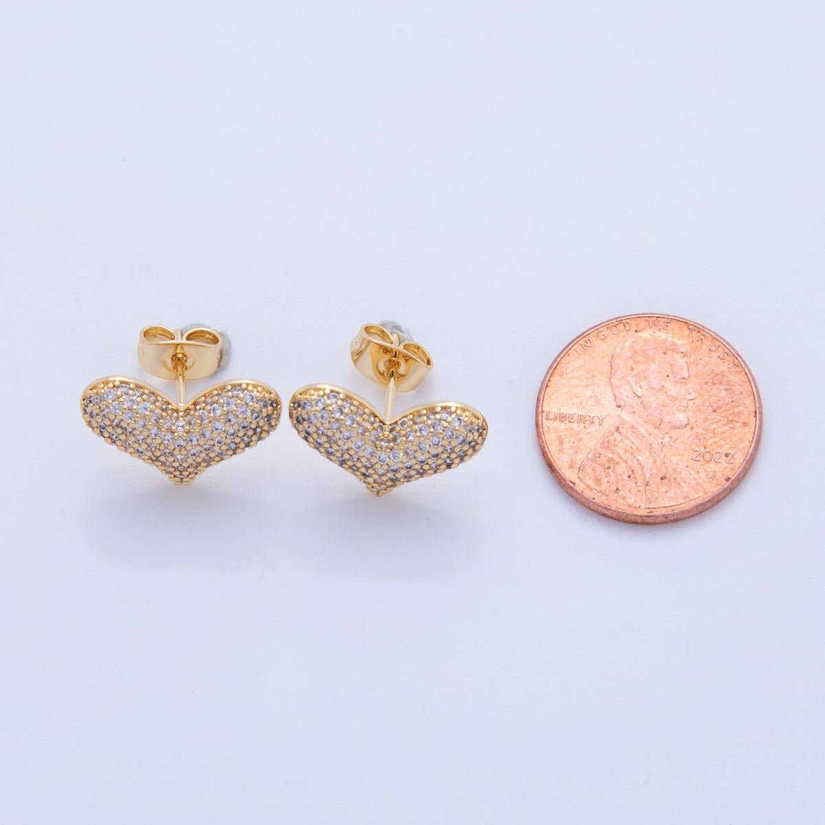 18K Gold Filled Micro Paved CZ Heart Stud Earrings