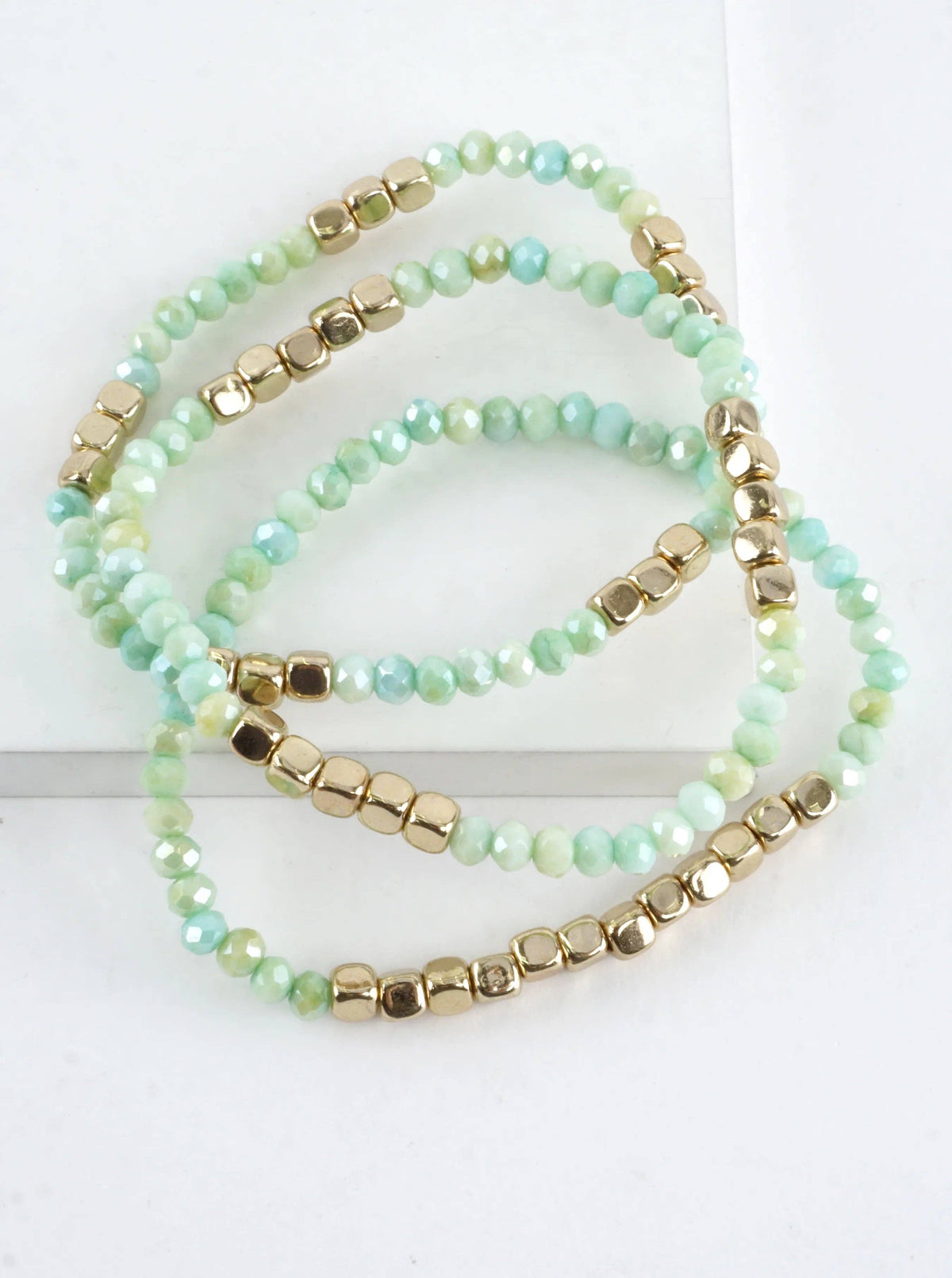 3PC-Set Square Metallic Glass Beads Bracelets