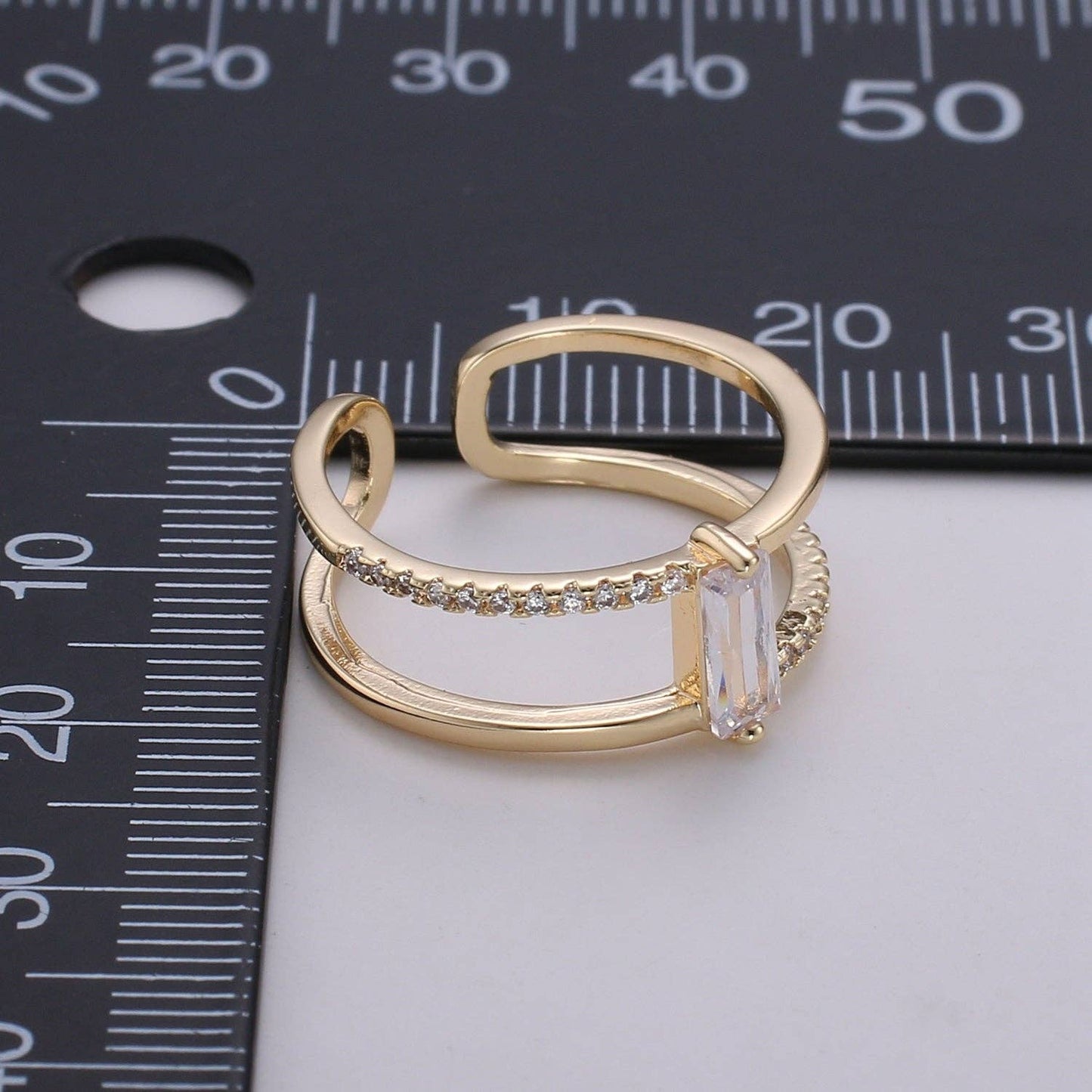 Gold Filled Double Band Baguette Micro Paved CZ Ring Y313
