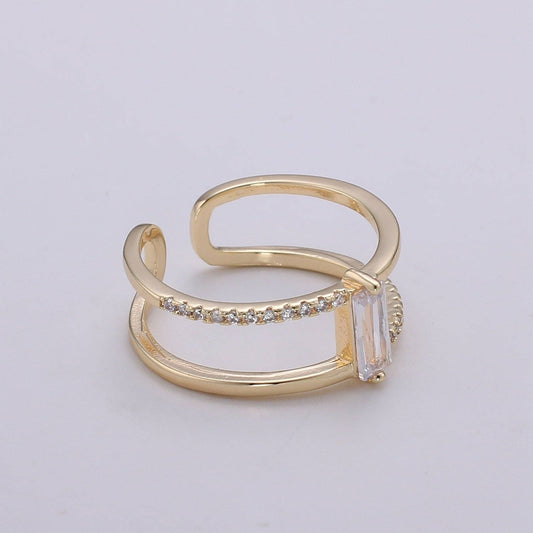 Gold Filled Double Band Baguette Micro Paved CZ Ring Y313