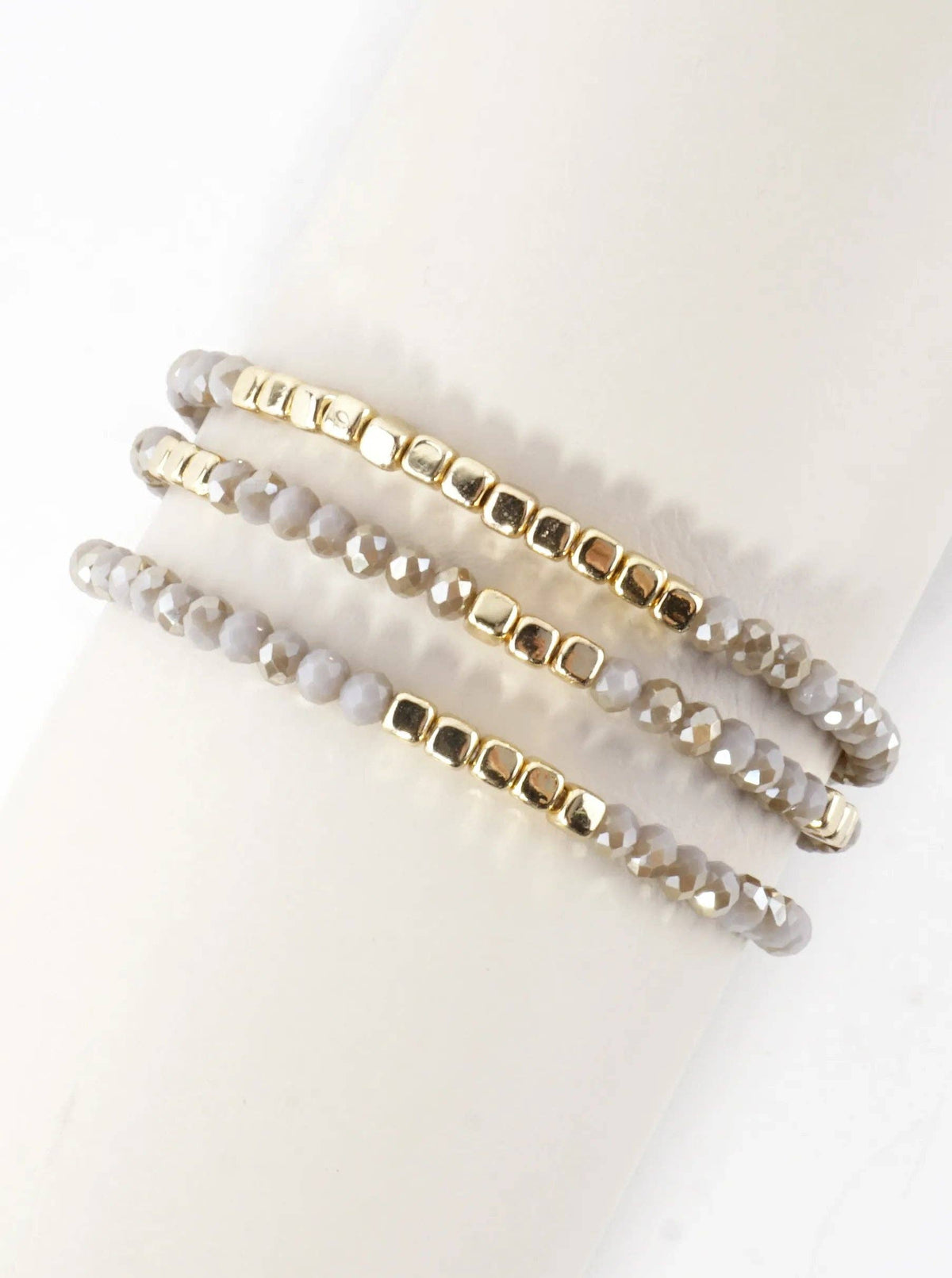 3PC-Set Square Metallic Glass Beads Bracelets