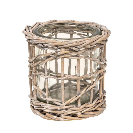 Graywash Willow Wrapped Glass Votive Holder