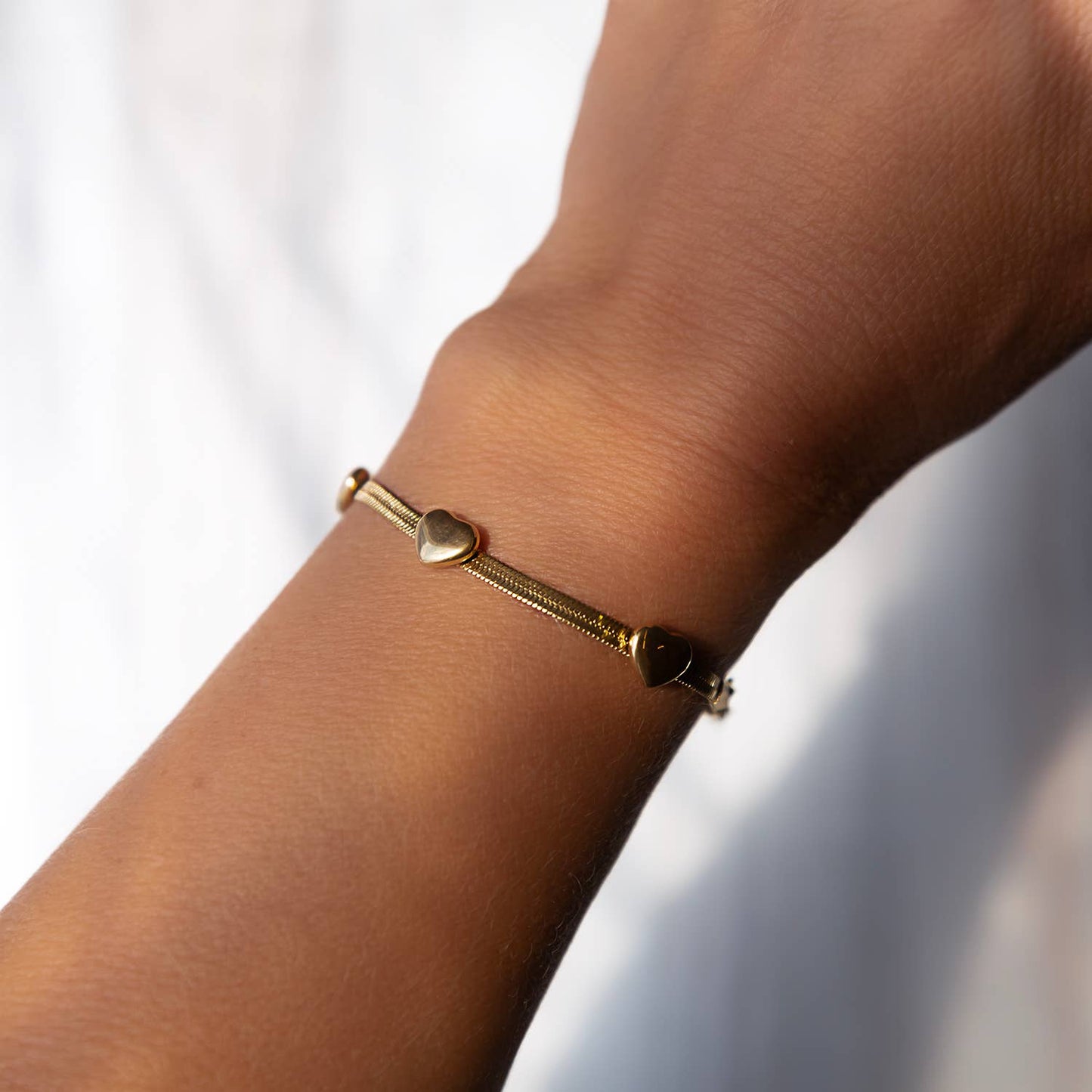 Gold Chain Bracelet-Herringbone Heart