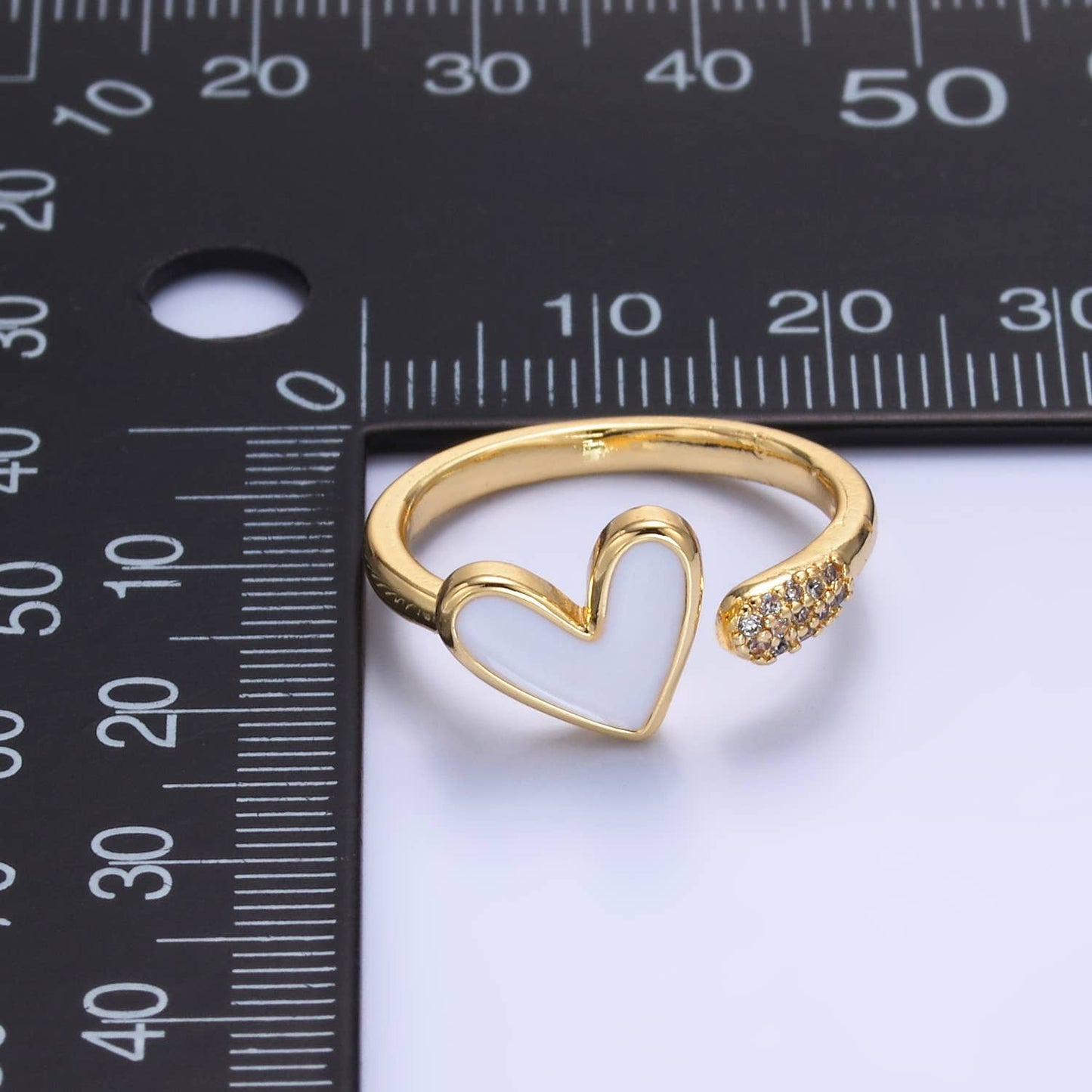 Dainty White Gold Heart Ring Adjustable Ring