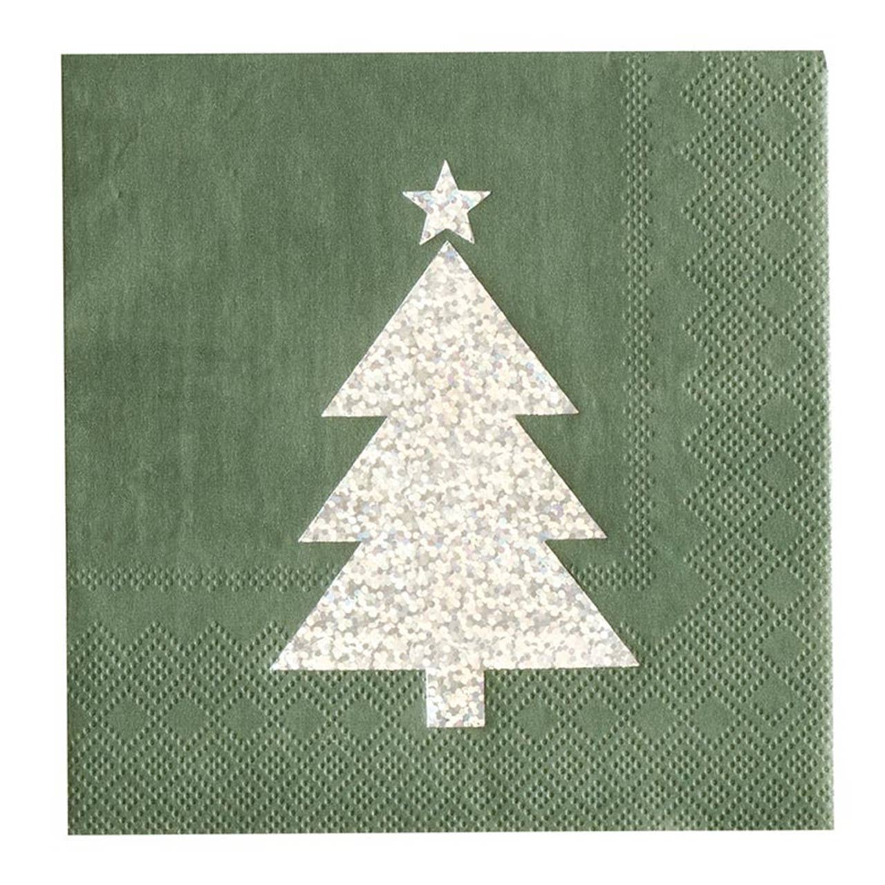 Cocktail Napkin - Silver Glitter Tree