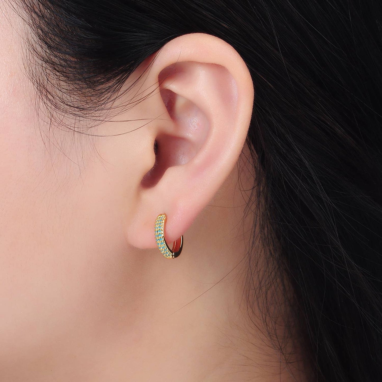 24K Gold Filled Turquoise Huggies