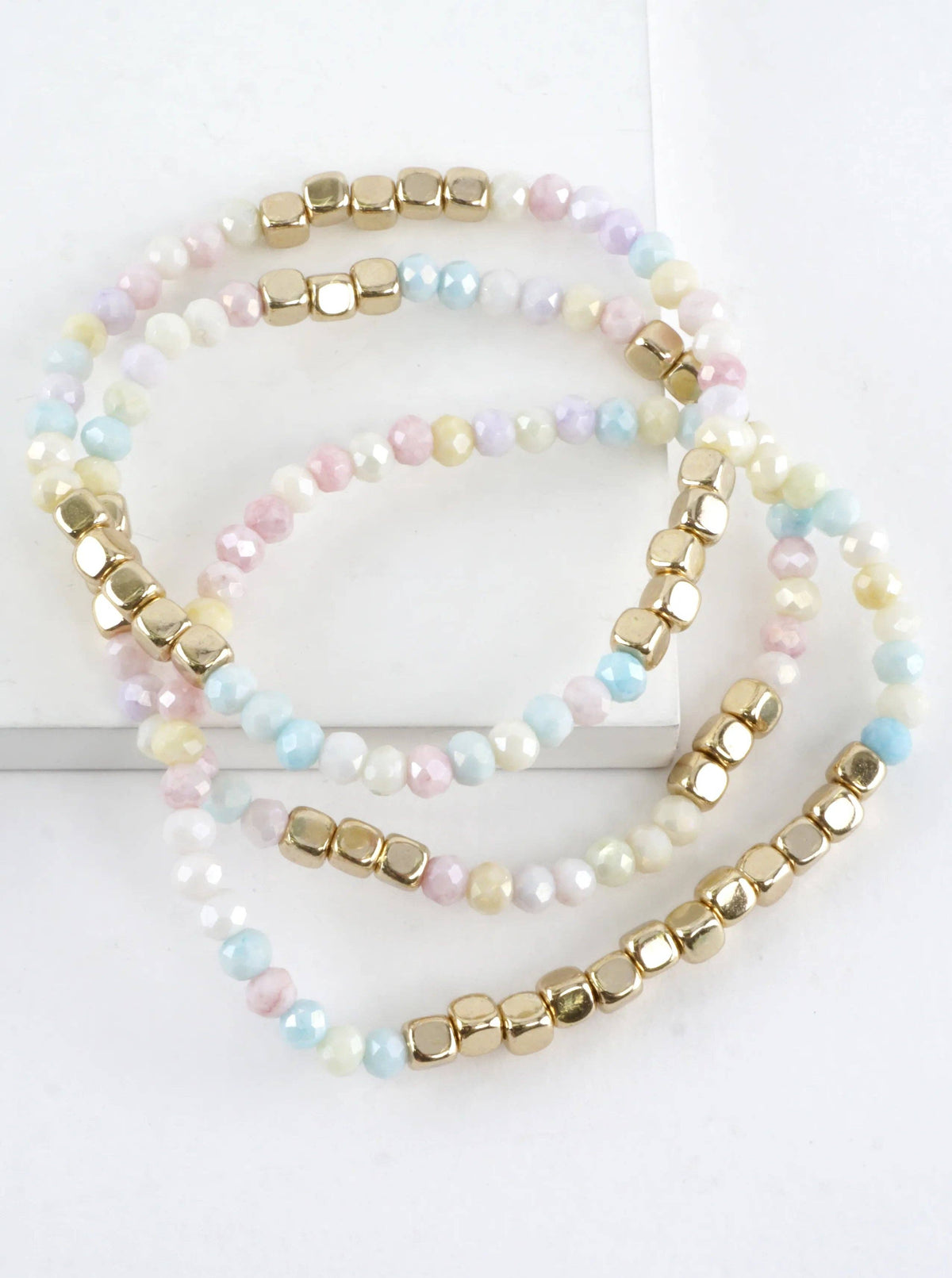 3PC-Set Square Metallic Glass Beads Bracelets