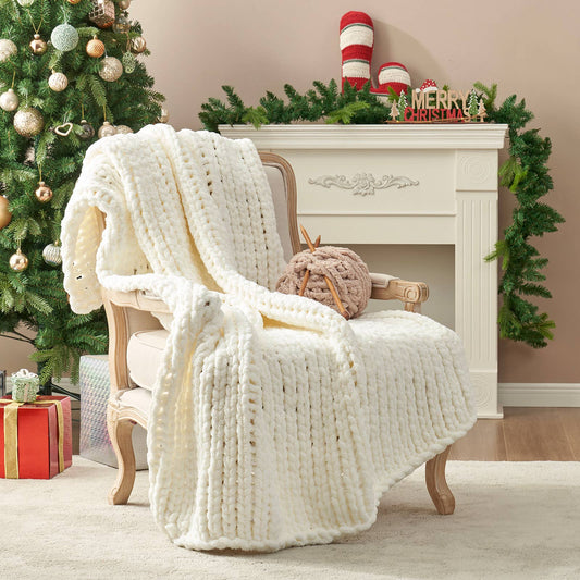 Handmade Chunky Crochet Blanket: Ivory / 40*50"