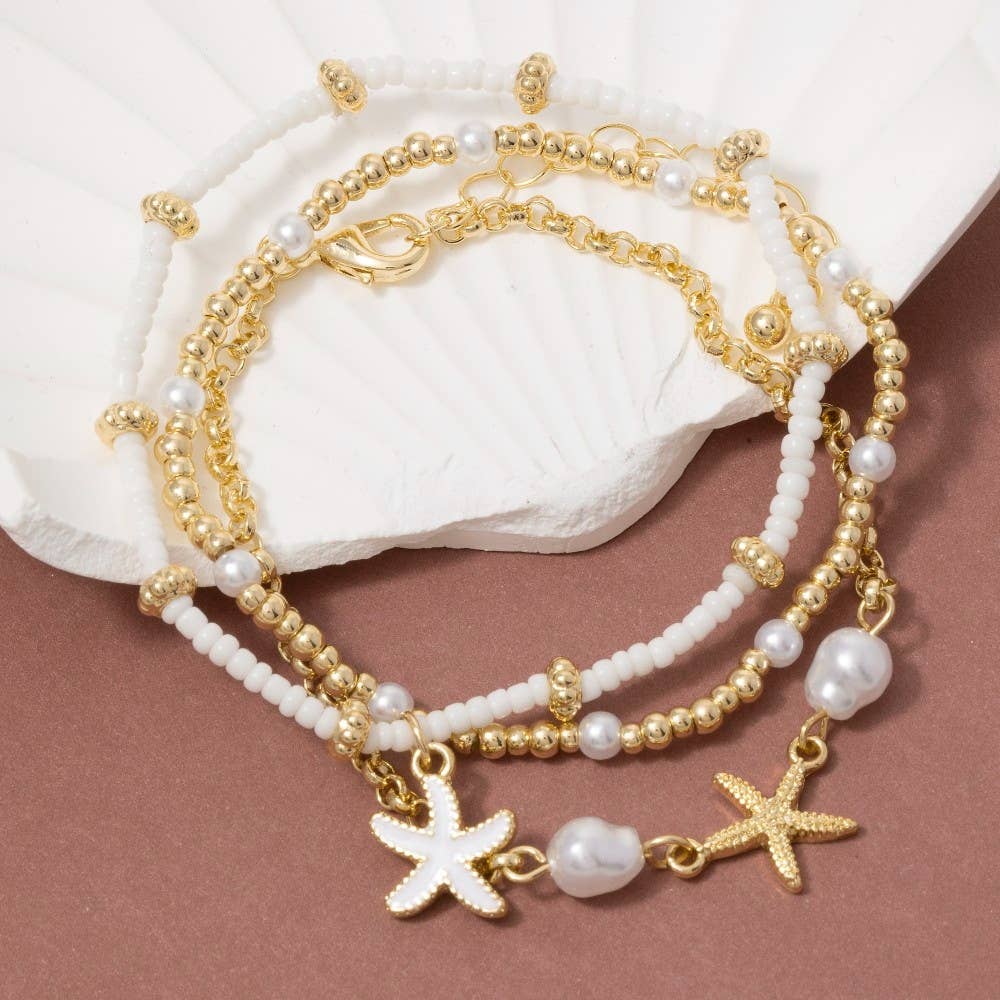 Pearl And Starfish Beaded Bracelet Set
