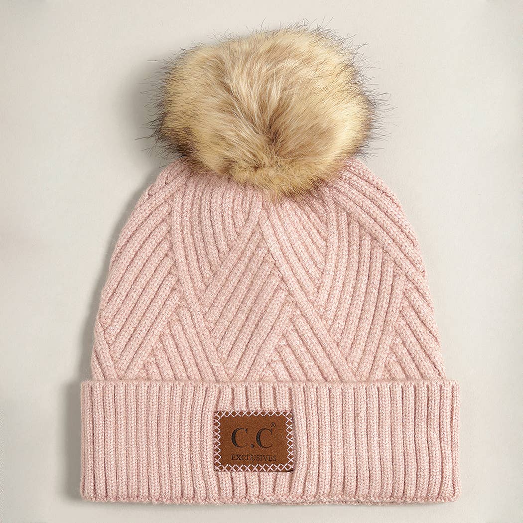 Heather Cuff Beanie with Pom-Pom