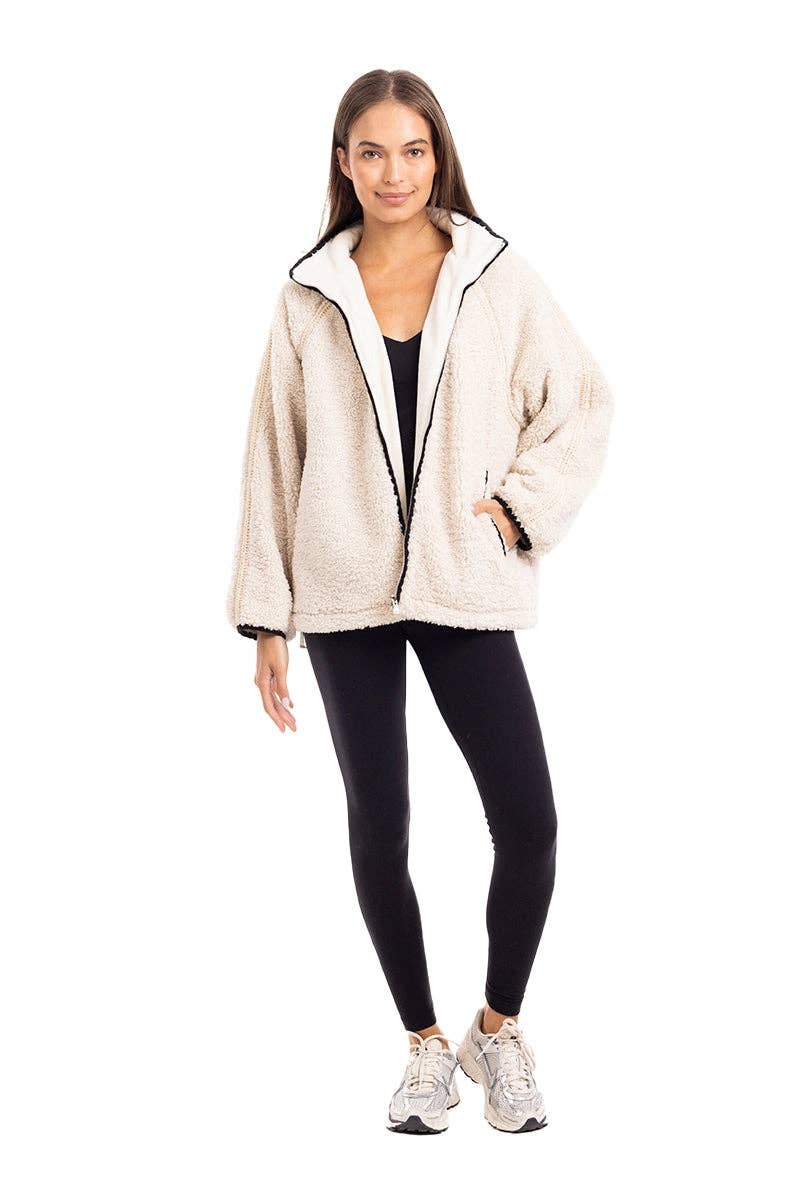 Cream Sherpa Lace Trim Women's Jacket