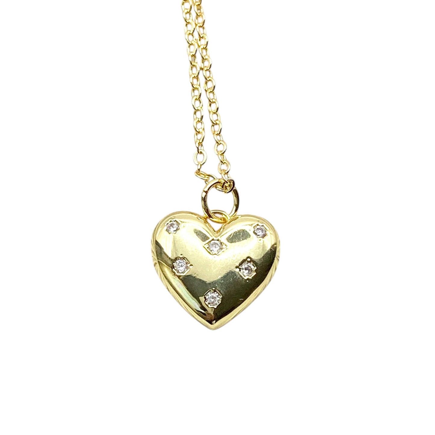 Gold heart charm necklace with crystal accents 