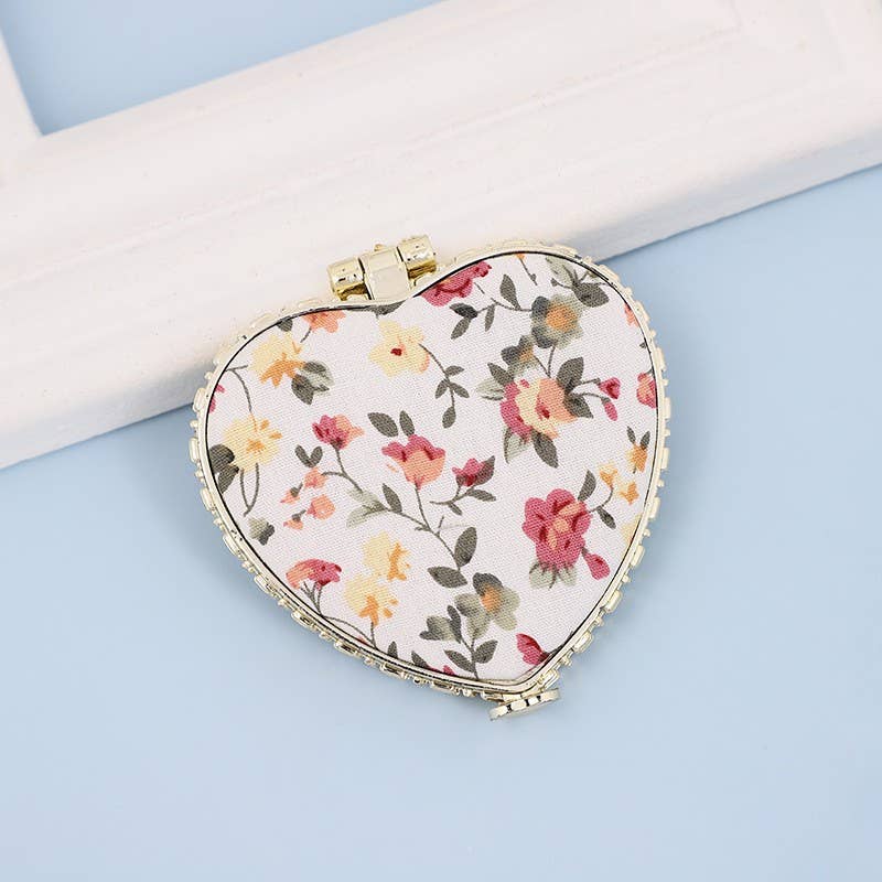 TRAVEL POCKET COMPACT HANDHELD FLORAL MIRROR