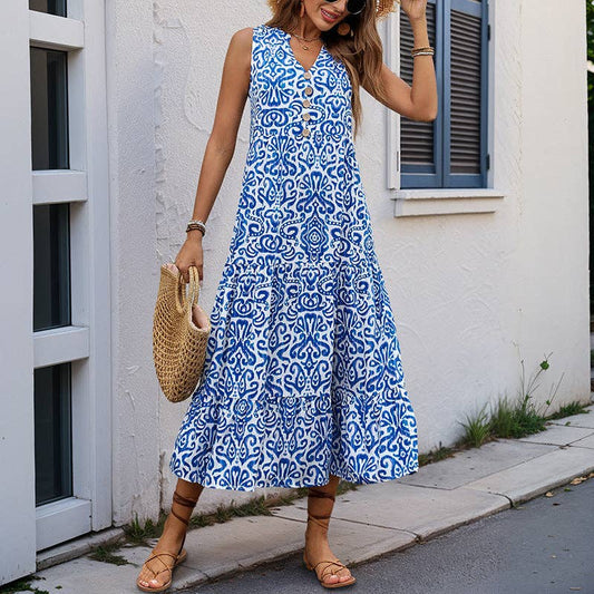 V-Neck Sleeveless Casual French Dress