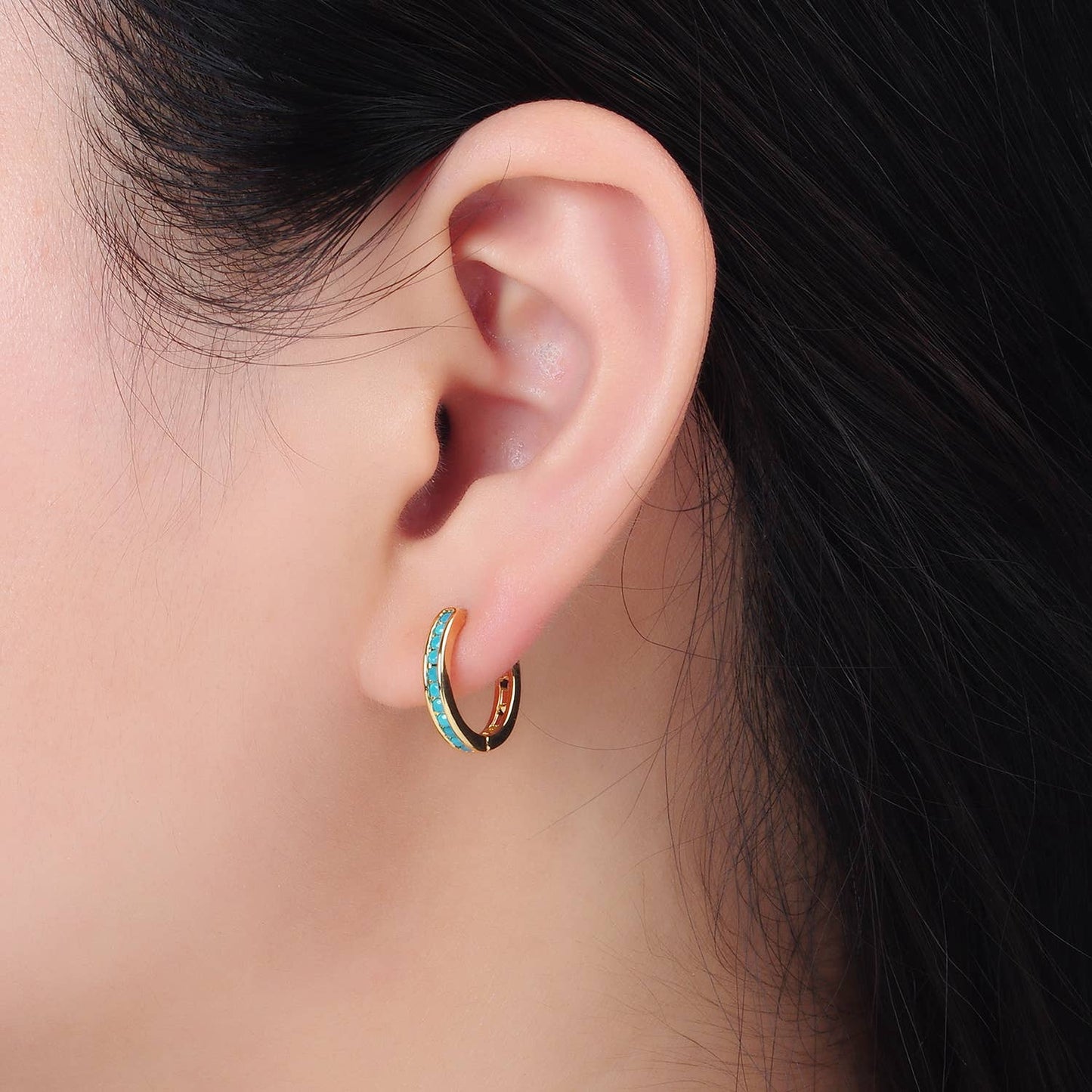 24K Gold Filled Turquoise Huggie Earrings