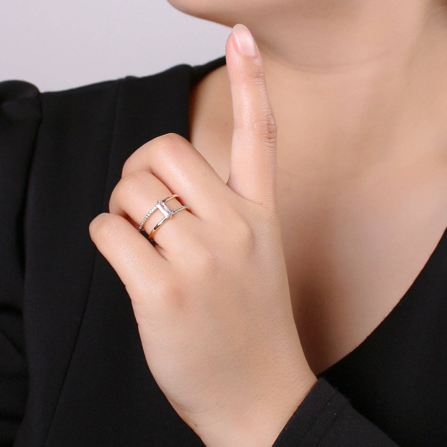 Gold Filled Double Band Baguette Micro Paved CZ Ring Y313