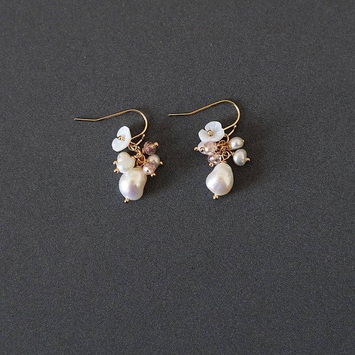 18K Gold Plated Flora Mother of Pearl Freshwater Earrings