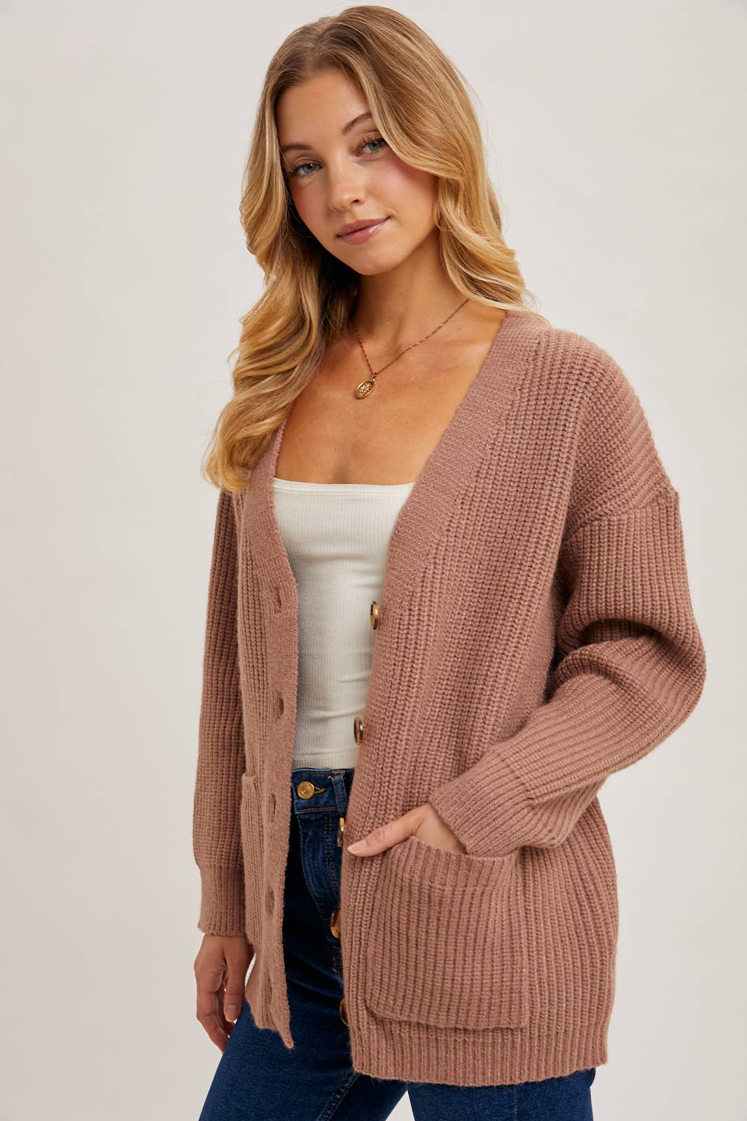 BUTTON DOWN RIBBED KNIT SWEATER CARDIGAN