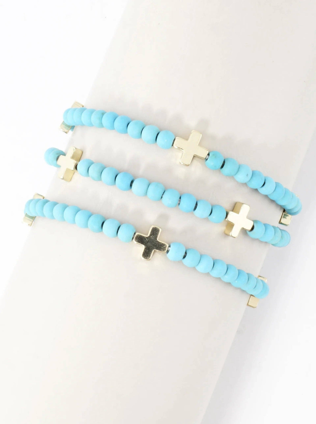 3PC-Set Genuine Stone Cross Stretch Bracelets