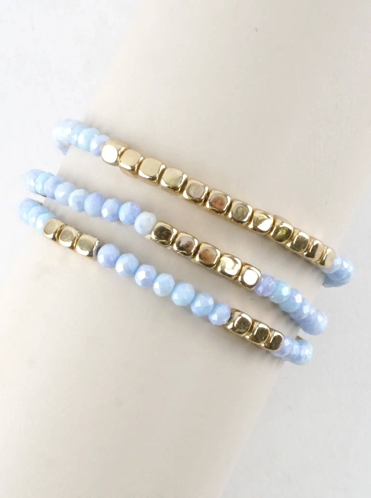 3PC-Set Square Metallic Glass Beads Bracelets