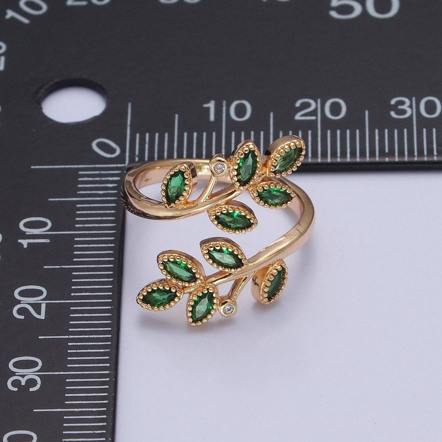 Gold Olive Leaf Ring Green