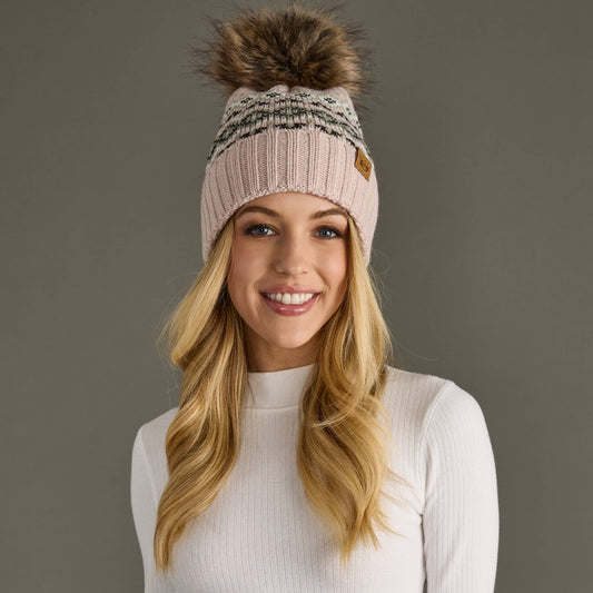 Blush, Sage, Black & White Patterned Pom Hat