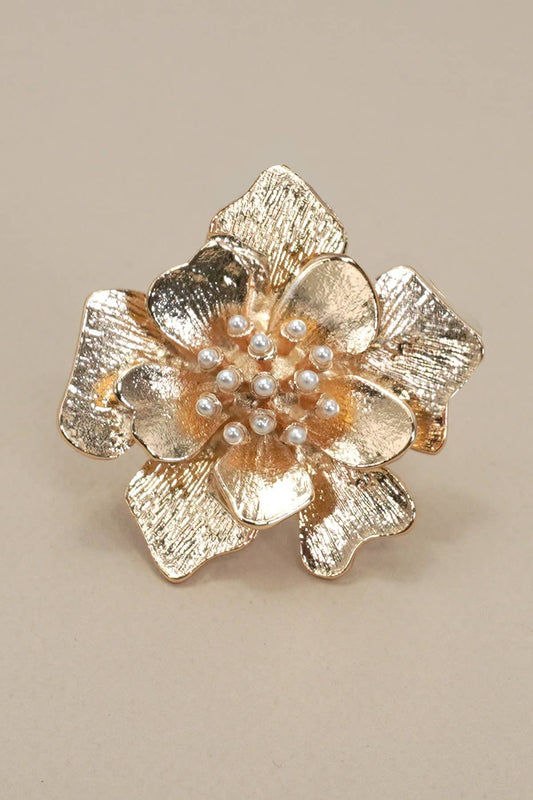 ADJUSTABLE GOLD FLORAL STATEMENT RING