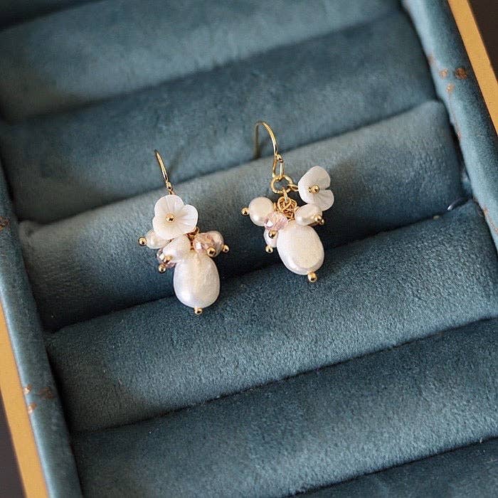18K Gold Plated Flora Mother of Pearl Freshwater Earrings