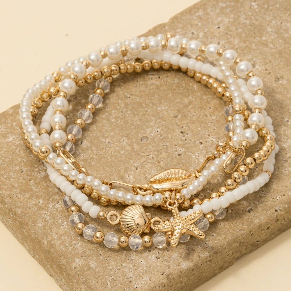 Starfish And Shell Mixed Pearl Beaded Bracelet