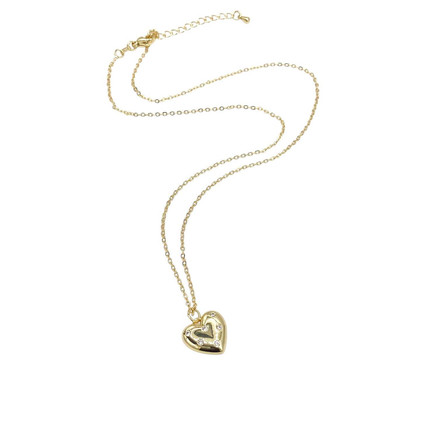Gold heart charm necklace with crystal accents 