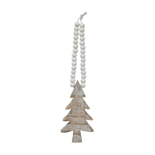 Distressed Wooden Tree Beaded Ornament