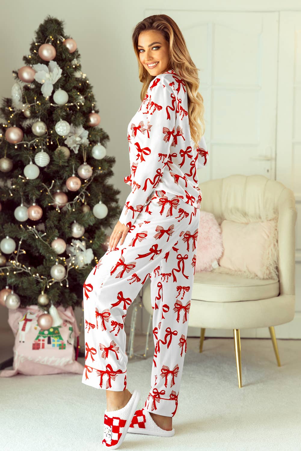 Christmas Bow Print Pajama Set